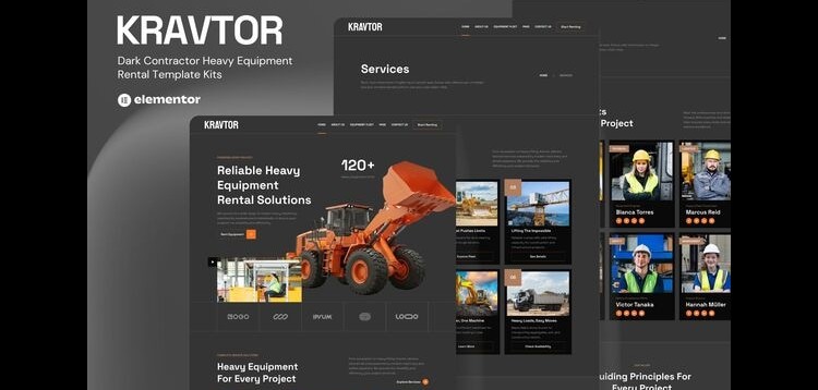 Item cover for download Kravtor - Contractor Heavy Equipment Rental Website Elementor Template Kit