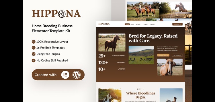 Item cover for download Hippona - Horse Breeding Business Elementor Template Kit