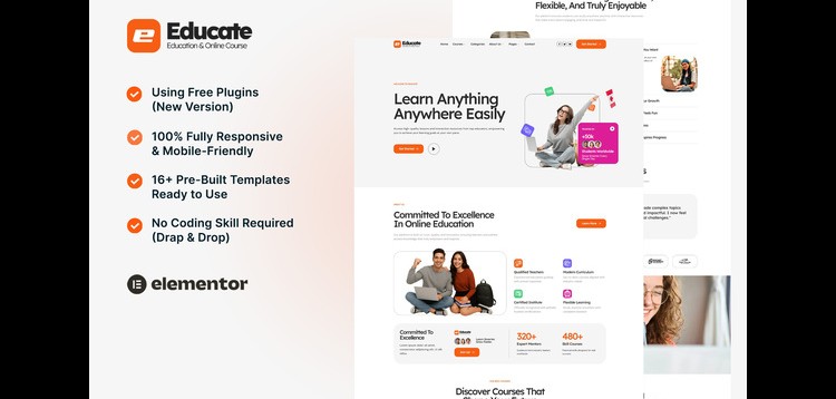 Item cover for download Educate – eLearning & Course Elementor Template Kit